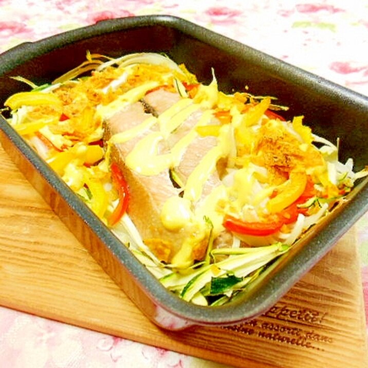 ❤麺つゆ甘鮭とドリトスと彩り野菜のトースター焼き❤